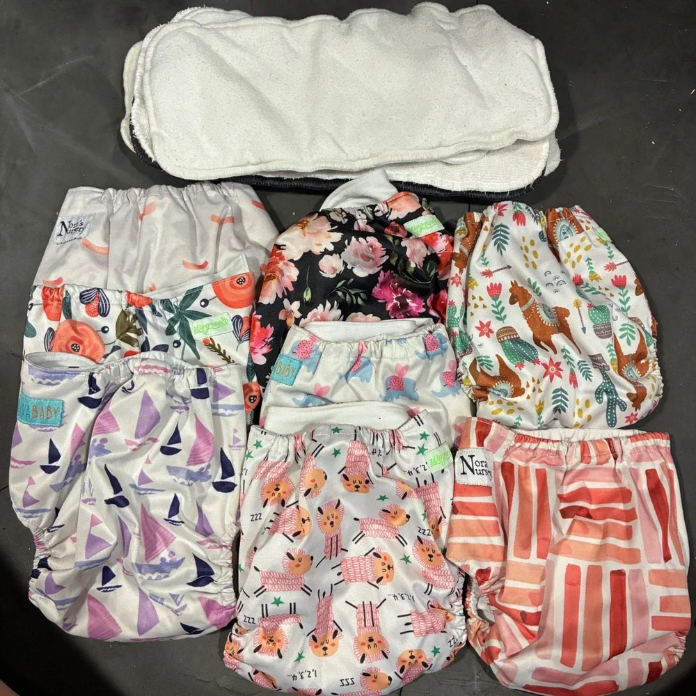 Noras Nursery Wegreeco AlvaBaby Cloth Diaper Lot Pocket Inserts Floral Animal OS